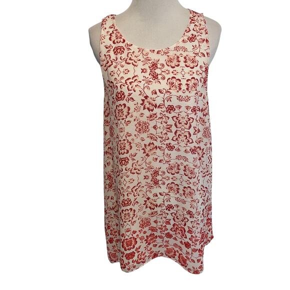Max Studio Floral Sleeveless Top Womens Large White Maroon Blush Career Shell - Picture 1 of 9